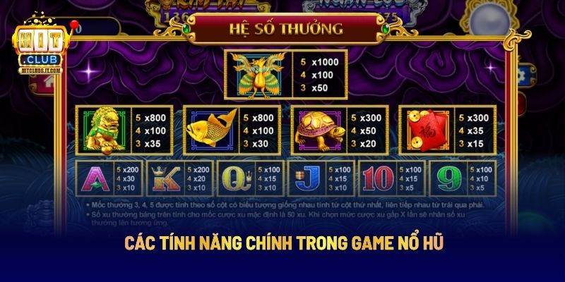 Game Nổ Hũ Kho Báu Rồng Vàng Hit Club Nhận Thưởng Khủng 3 Các tính năng chính trong game nổ hũ
